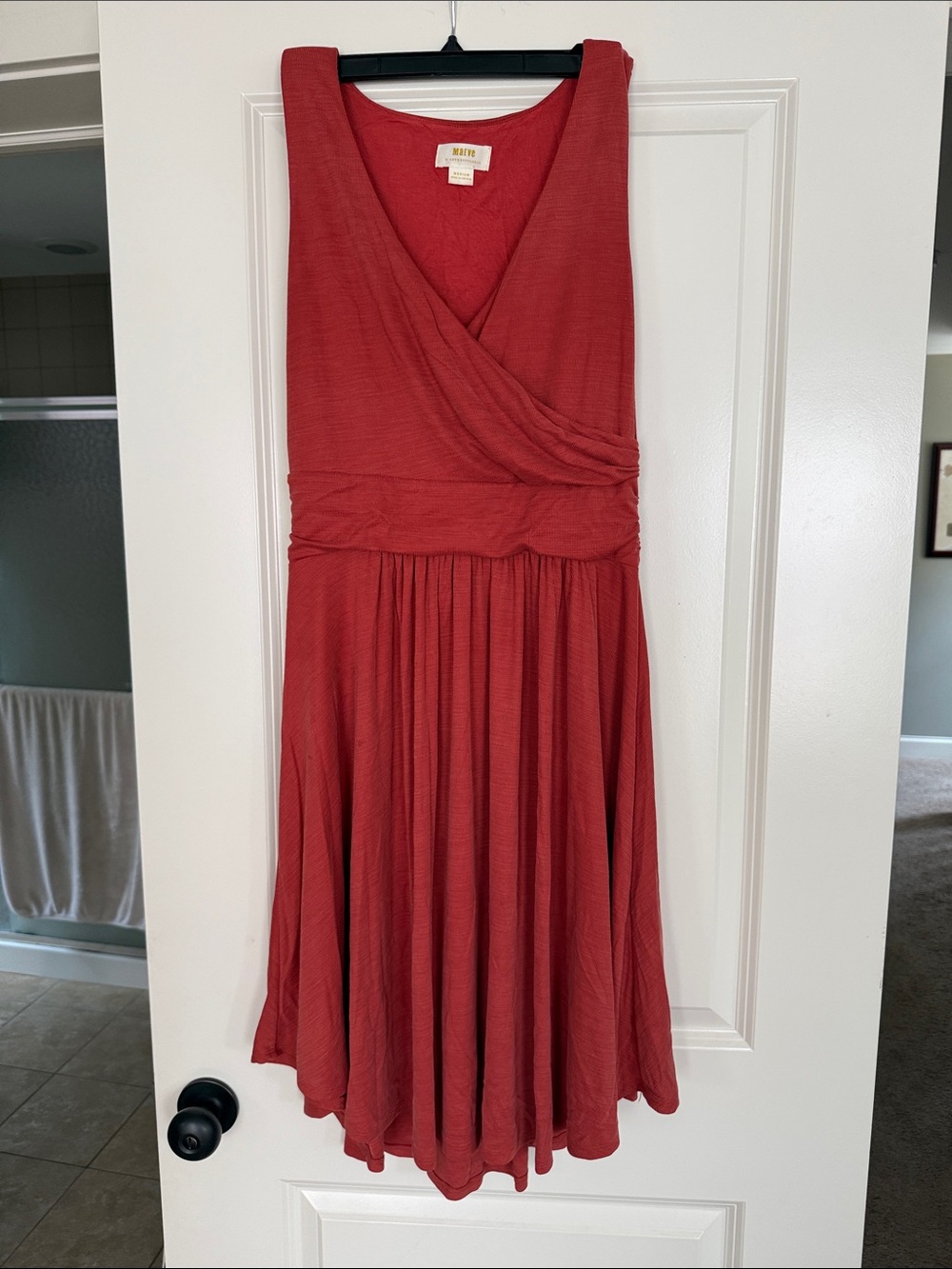 Maeve Coral-Red Sleeveless Wrap Midi Dress